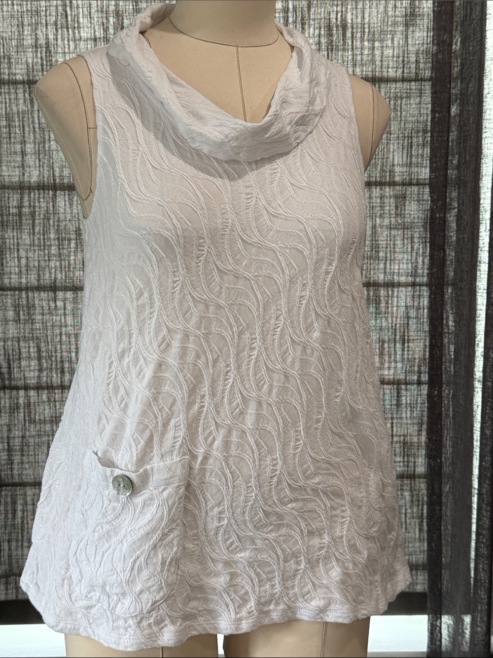 Off White Textured Sleeveless Cowl Neck Top